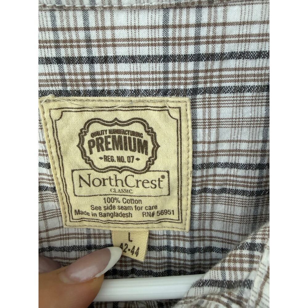 *NORTHCREST* Neutral Plaid asual Button Down Men's Size Large 100% Cotton - Picture 3 of 5